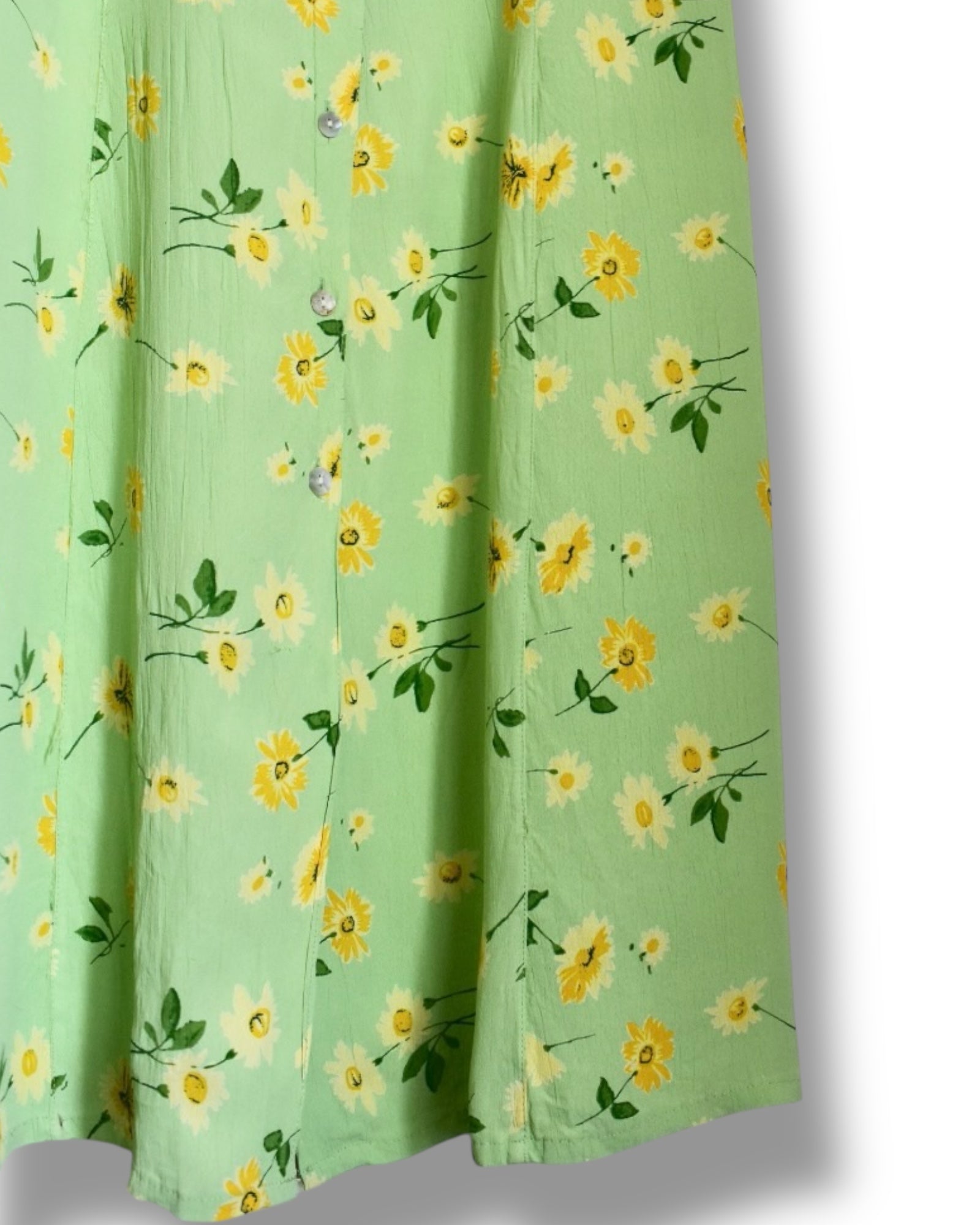 Vintage 80s/90s Green Floral Midi Dress – 100% Viscose