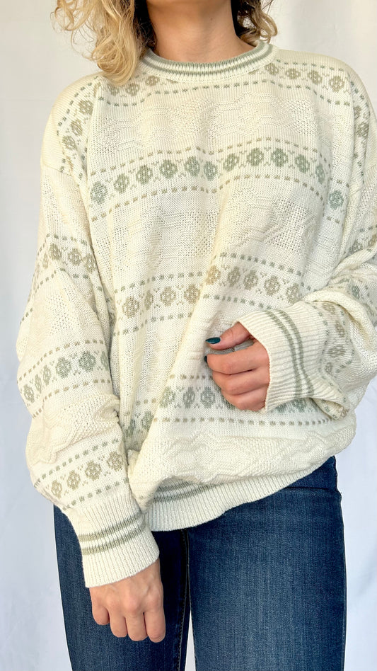 Vintage Cream Patterned Sweater