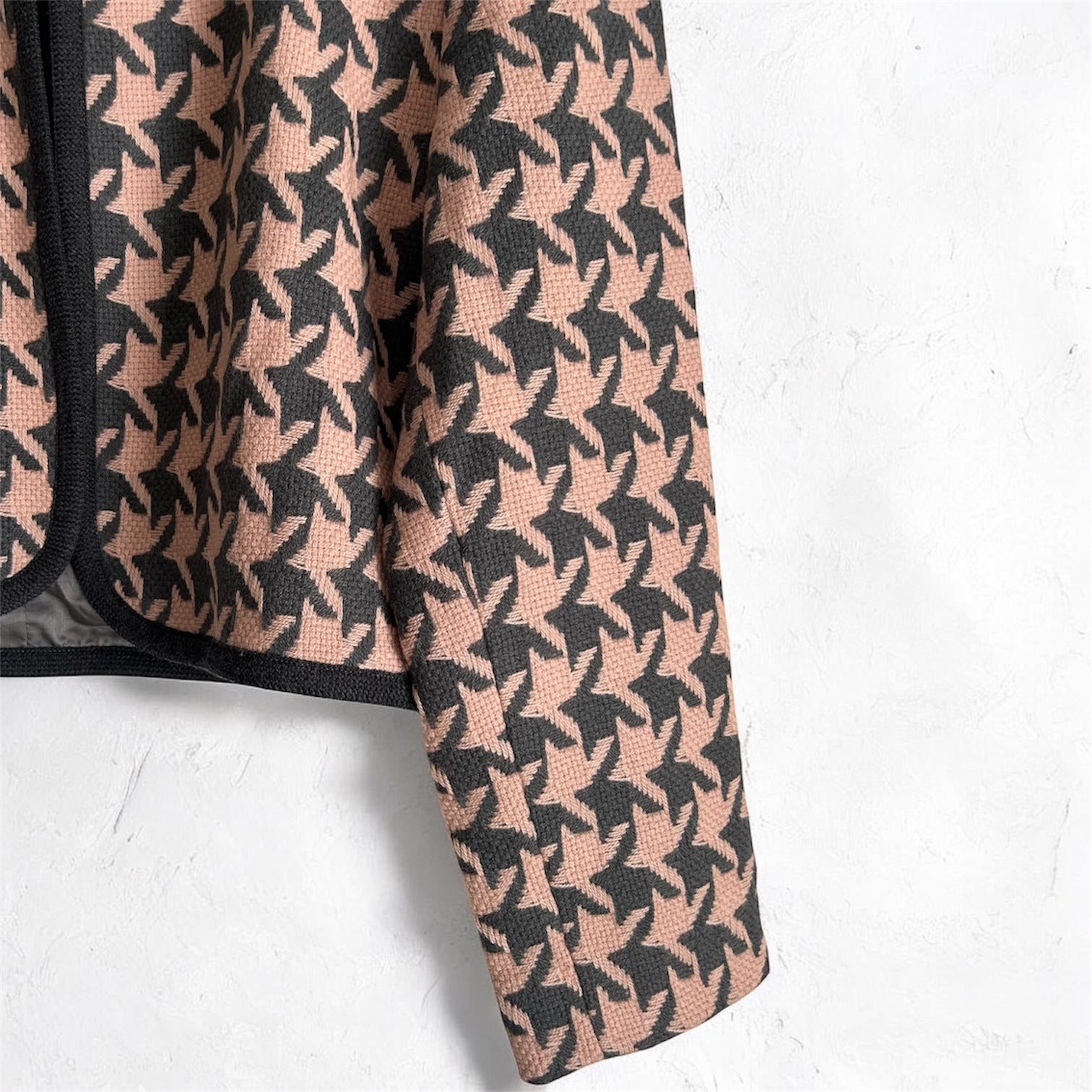 Vintage "Andres" Designer Bolero – Textured Starburst Houndstooth in Grey & Soft Pink