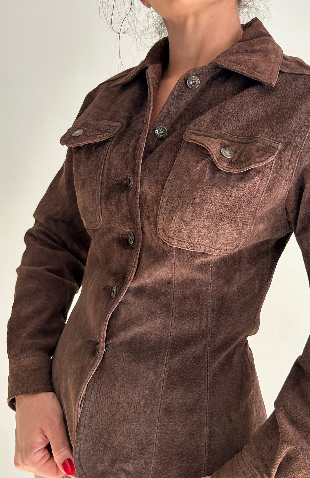 Dark Brown 1970s Leather Button-Up Shirt