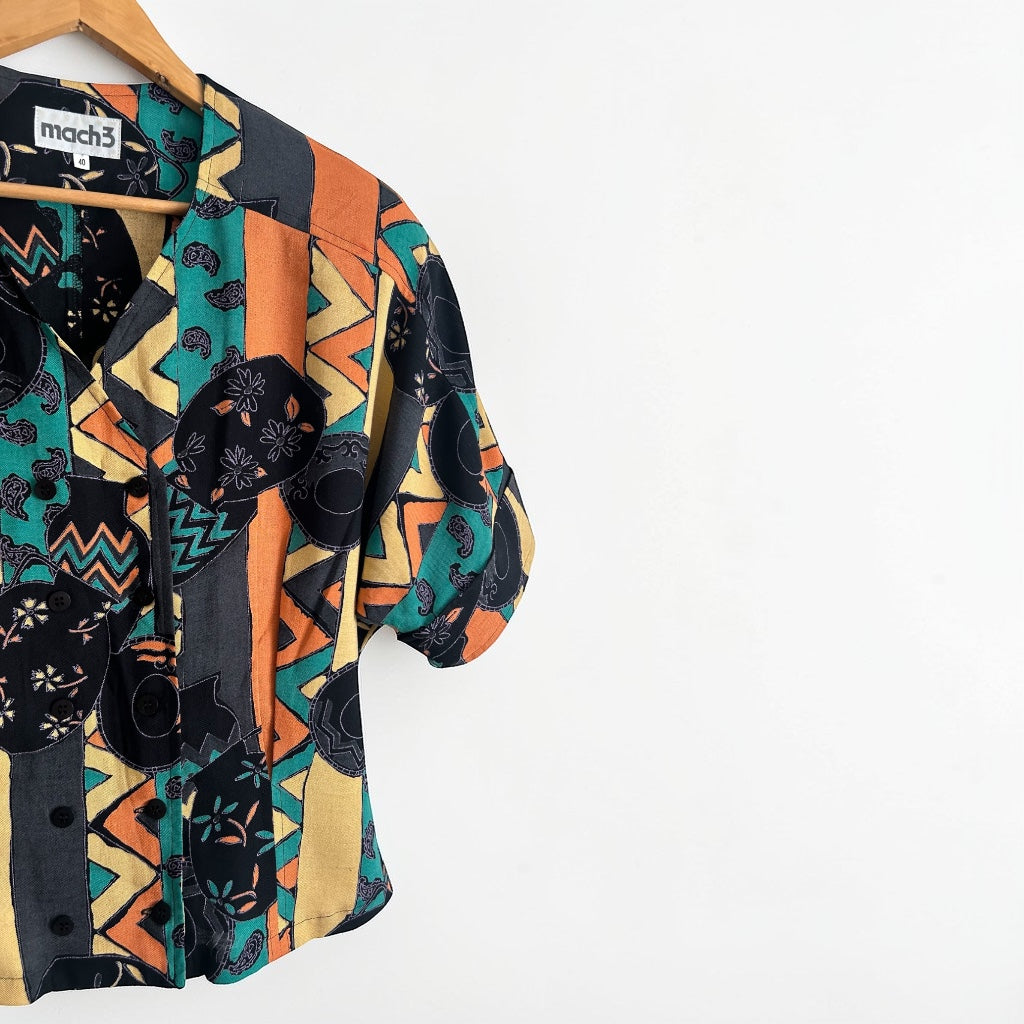 Colorful 90s Statement Blouse • Geometric Shapes
