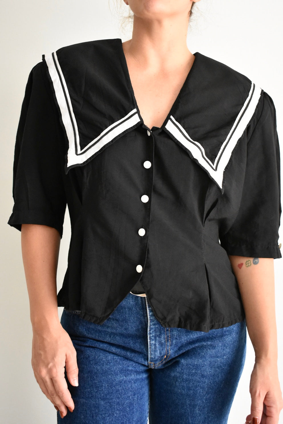Vintage Black Women’s Blouse with Sailor Collar