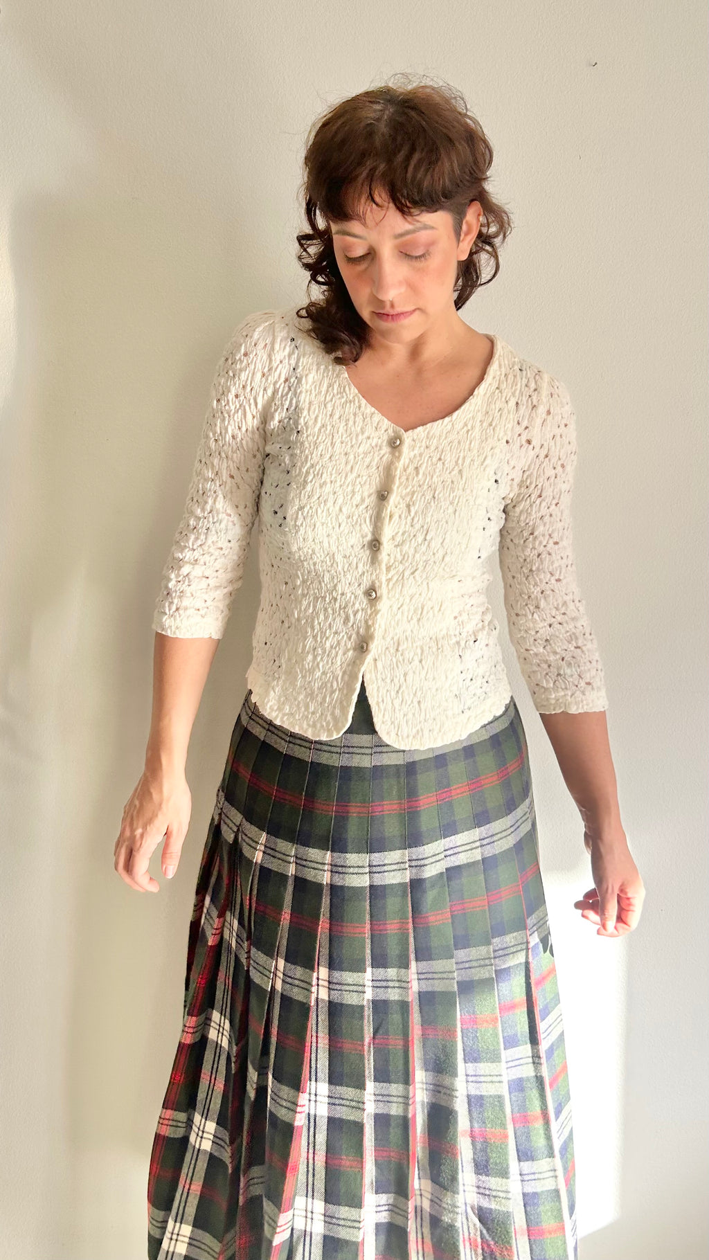 Vintage Cream Crinkle Textured Blouse