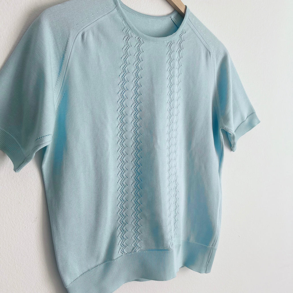 70s Blue Pointelle Knit Top