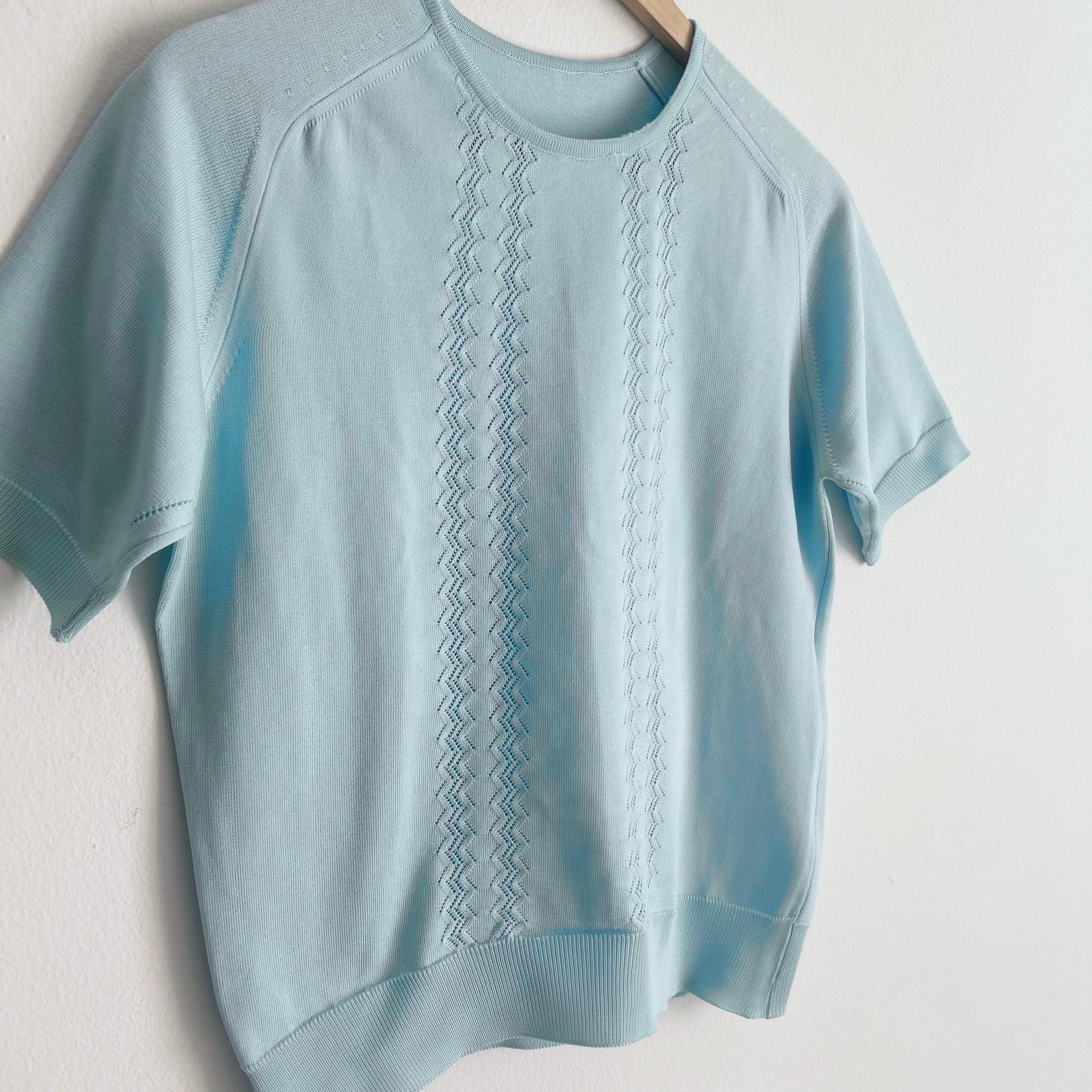 70s Blue Pointelle Knit Top