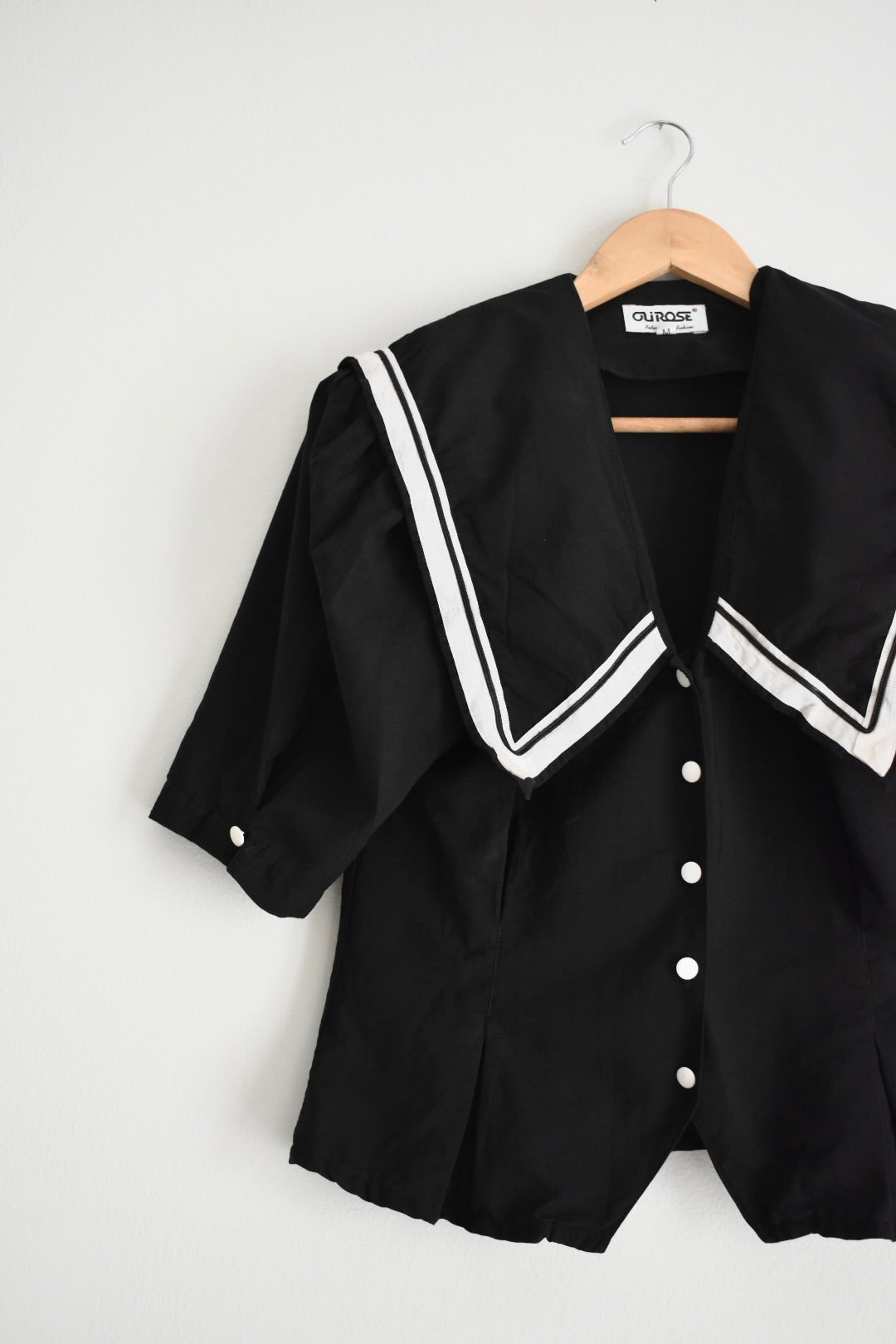 Vintage Black Women’s Blouse with Sailor Collar