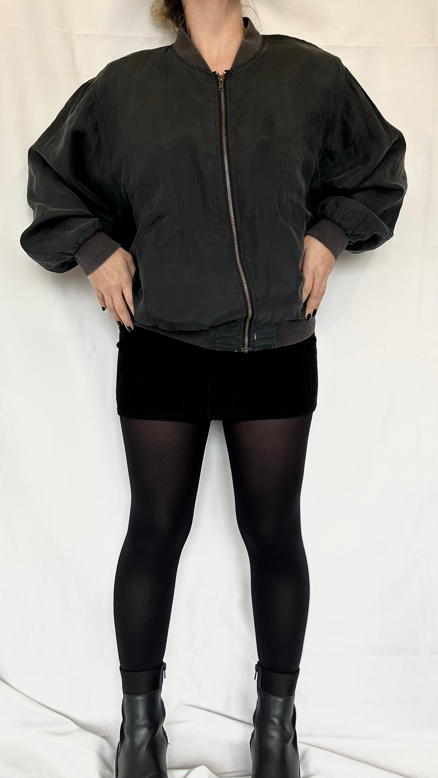 Vintage Black Bomber Jacket 100% Silk