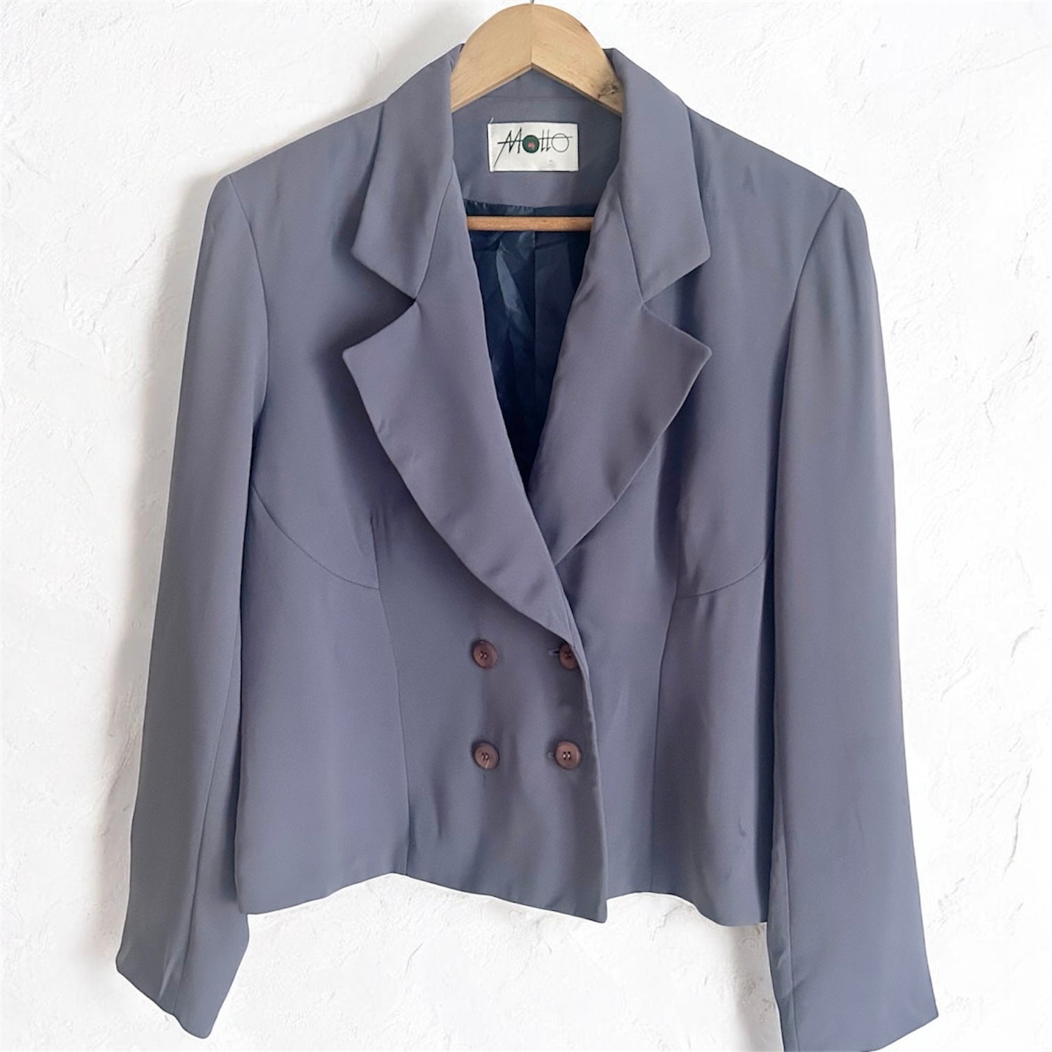 Vintage Cropped Double-Breasted Blazer in Greyish Lilac