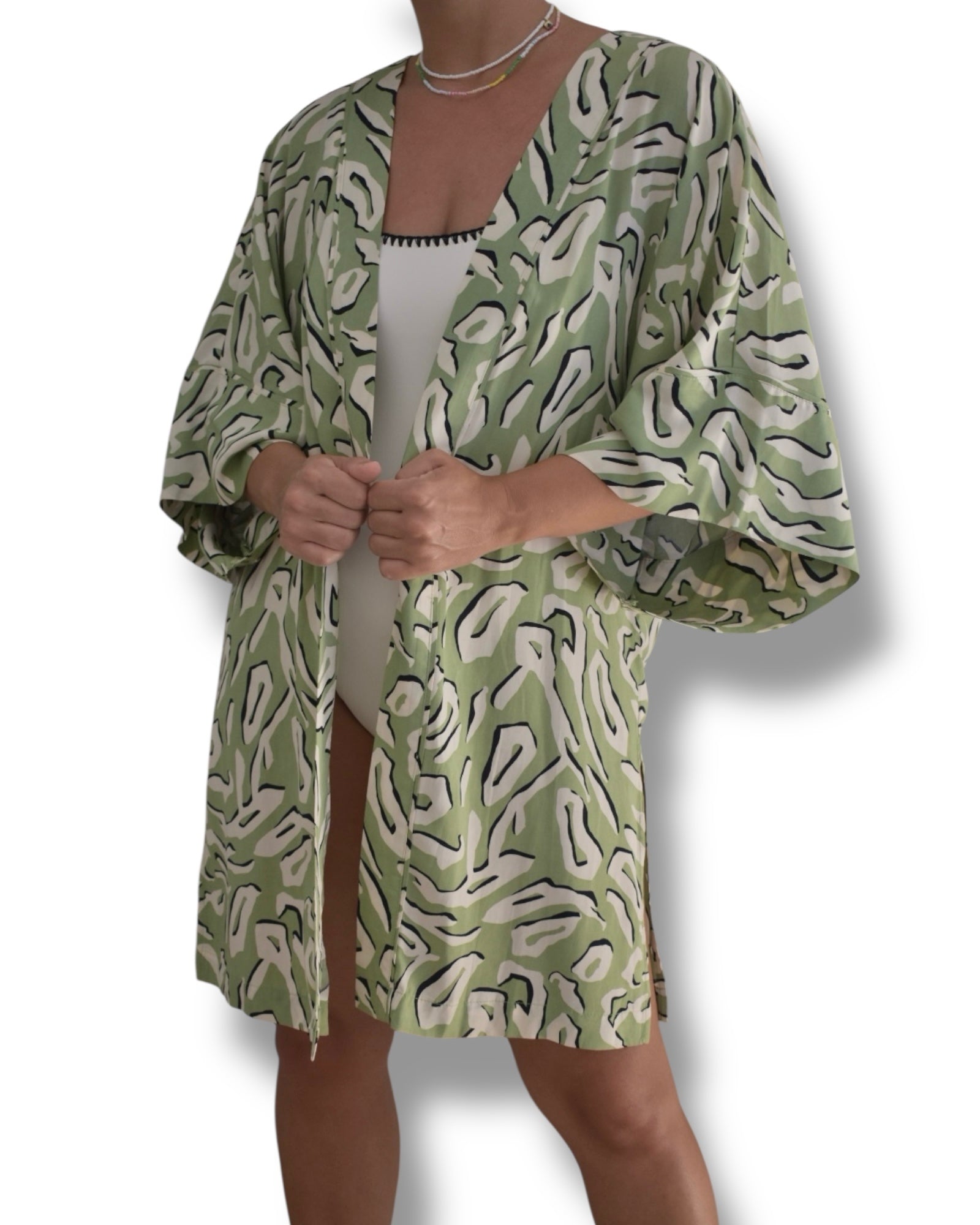 Vintage Abstract Green Kimono – Made in Brazil