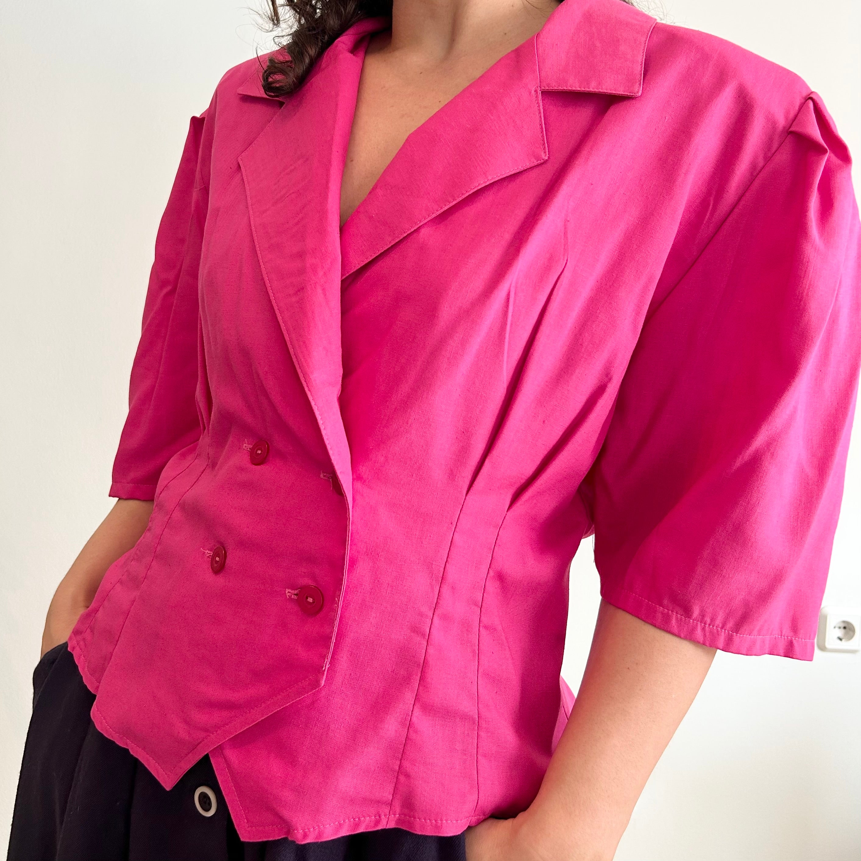 80s Fuchsia Cropped Short-Sleeve Top