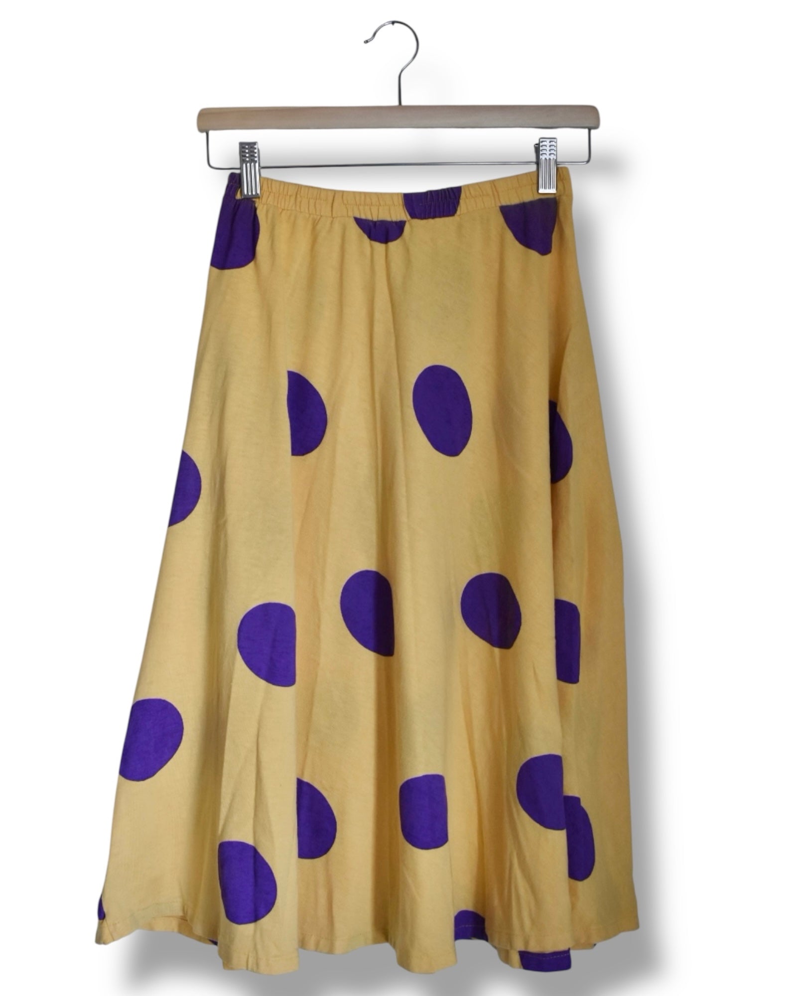 Vintage Yellow Circle Skirt with Purple Polka Dots – 90s