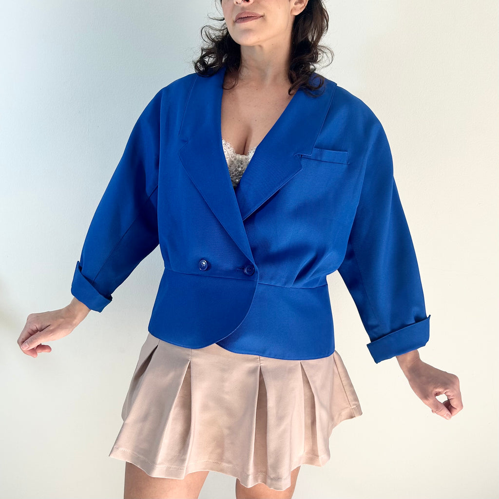 1980s Cobalt Blue Cropped Power Blazer