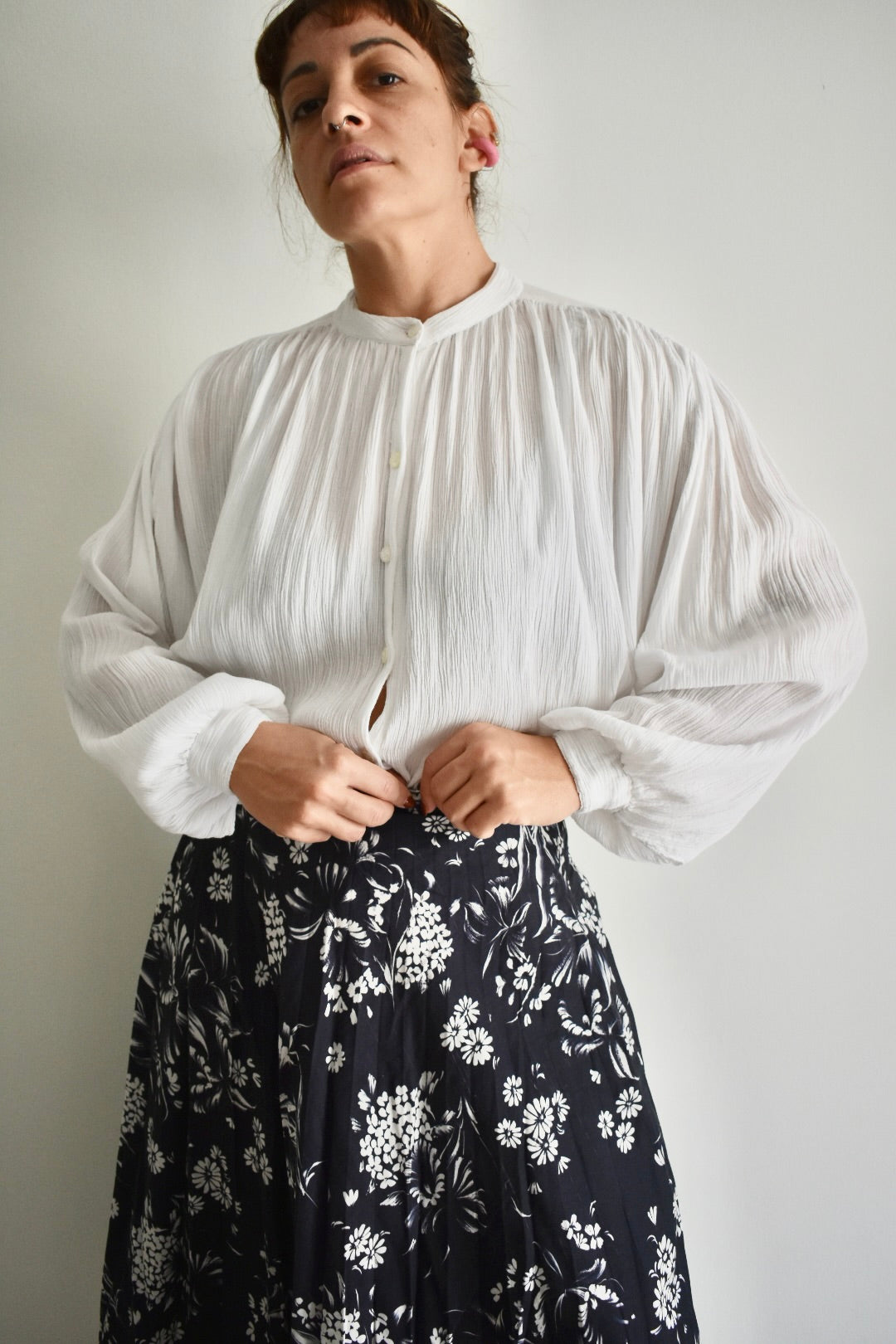 Vintage White Women’s Blouse with Puff Sleeves