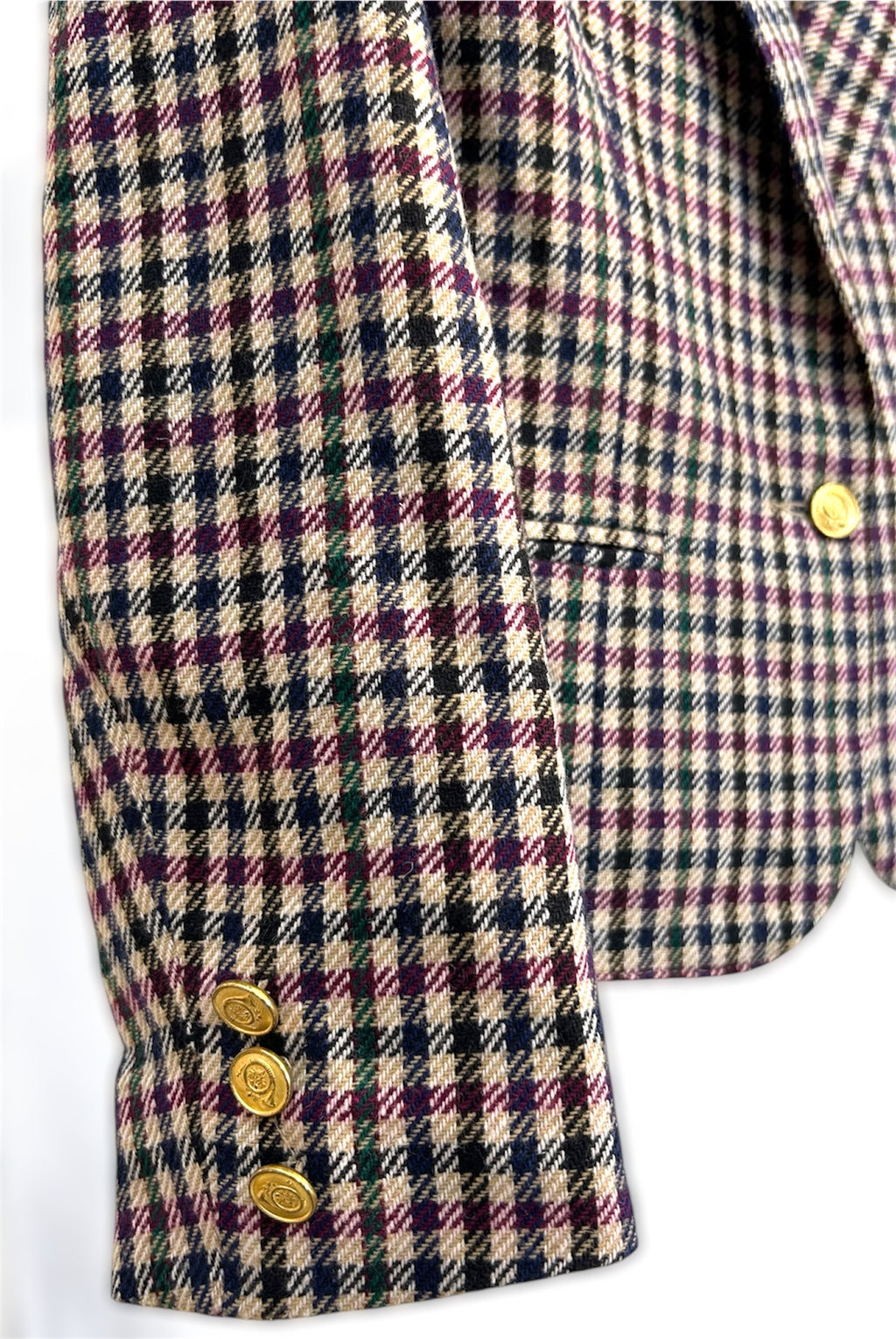 Vintage Wool Blend Blazer – Classic Check Pattern