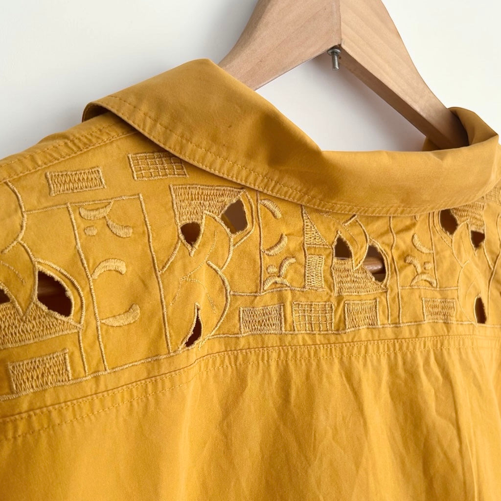 Vintage Mustard Puff-Sleeve Blouse