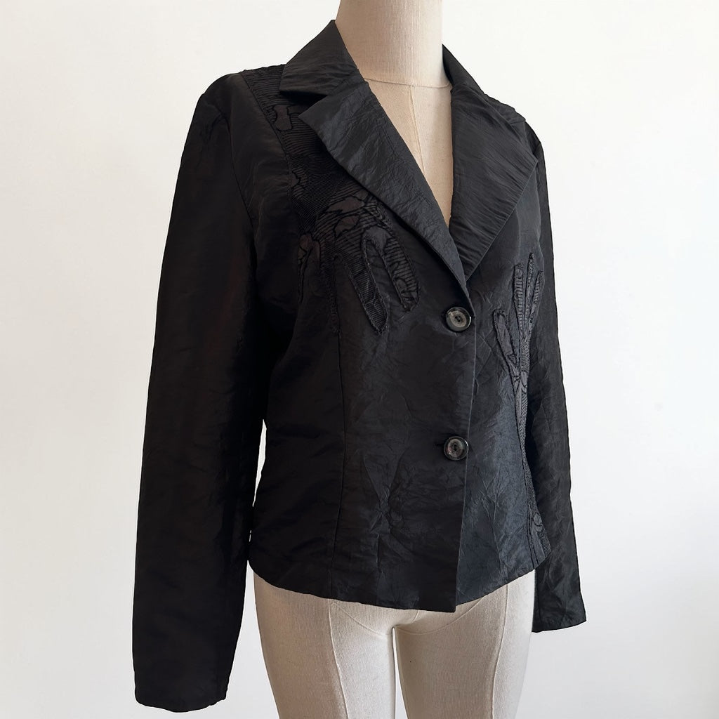 90s Structured Black Jacket • Unique Artistic Hand Details