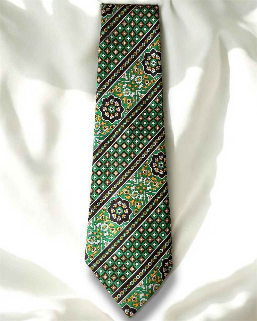 Vintage Tie – Green & Brown Geometric Pattern