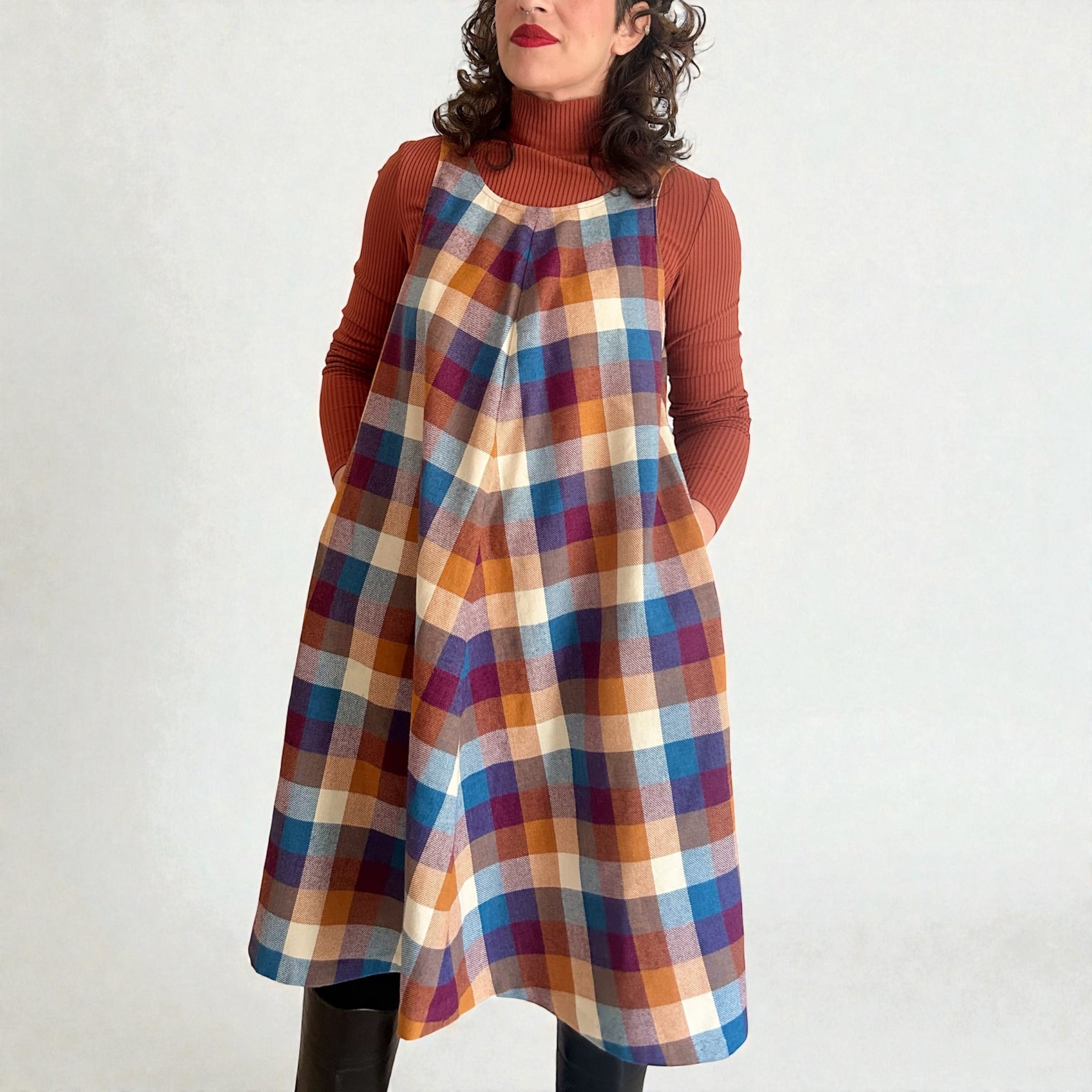Handmade 1960s A-Line Plaid Pinafore Dress