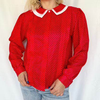 Vintage Polka Dot Long Sleeve Shirt with Shoulder Pads