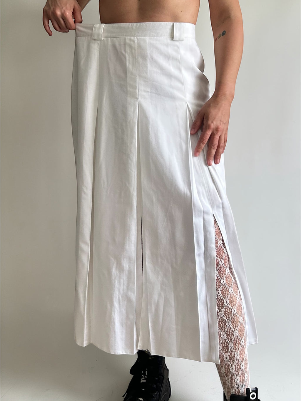 Vintage Multi-Slit Pleated Midi Skirt