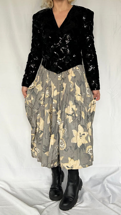 Vintage Midi Pleated Floral Skirt