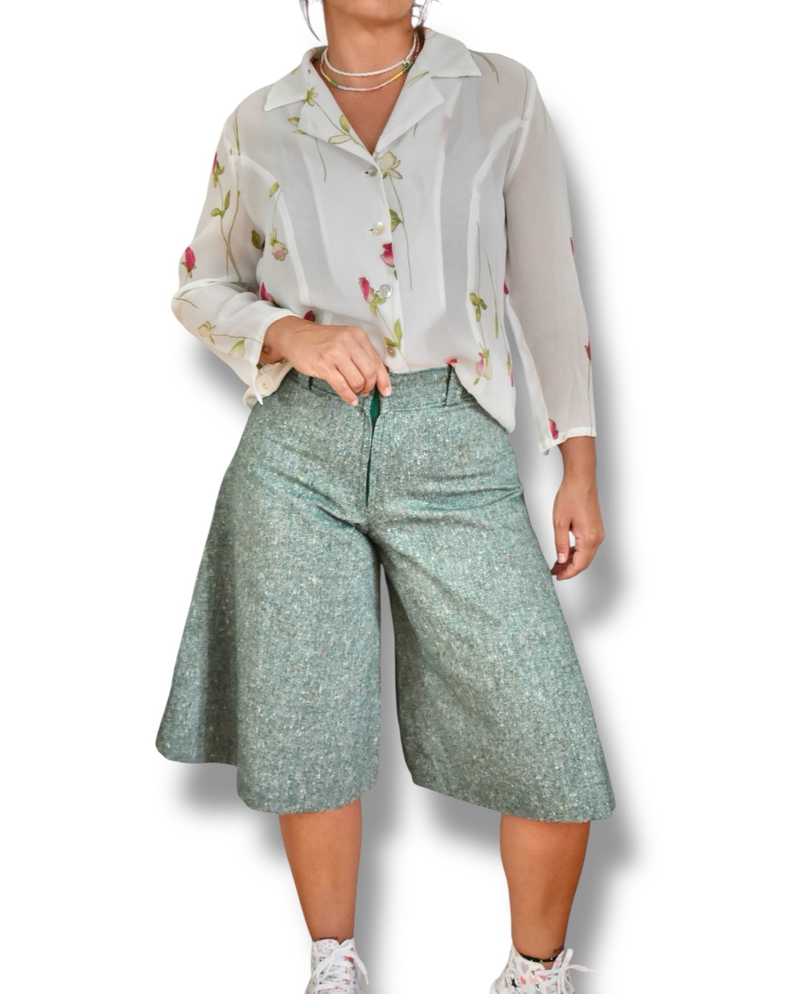 Vintage Women’s Green Wool Tweed Culotte Shorts