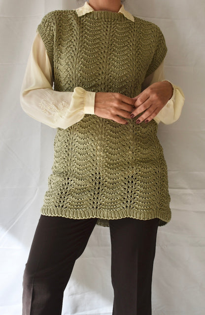 Knitted Olive Green Handmade Vest