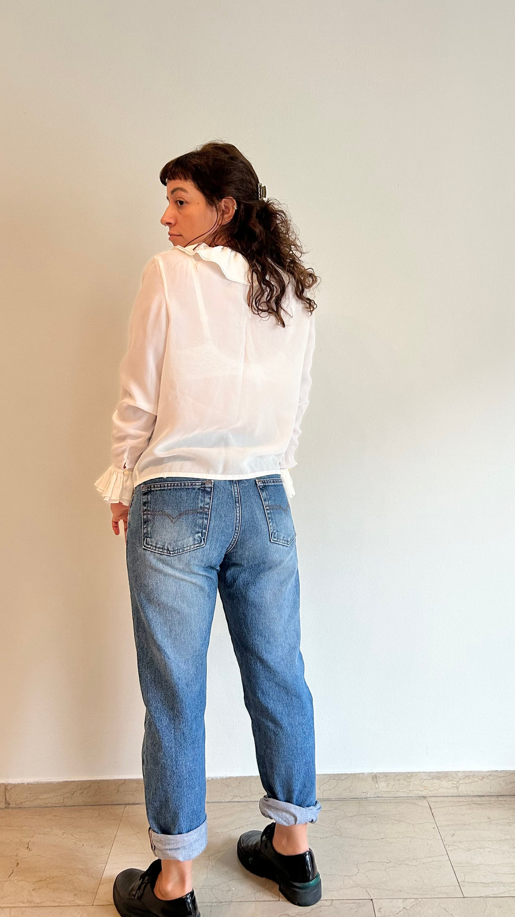 Vintage White Ruffled Blouse