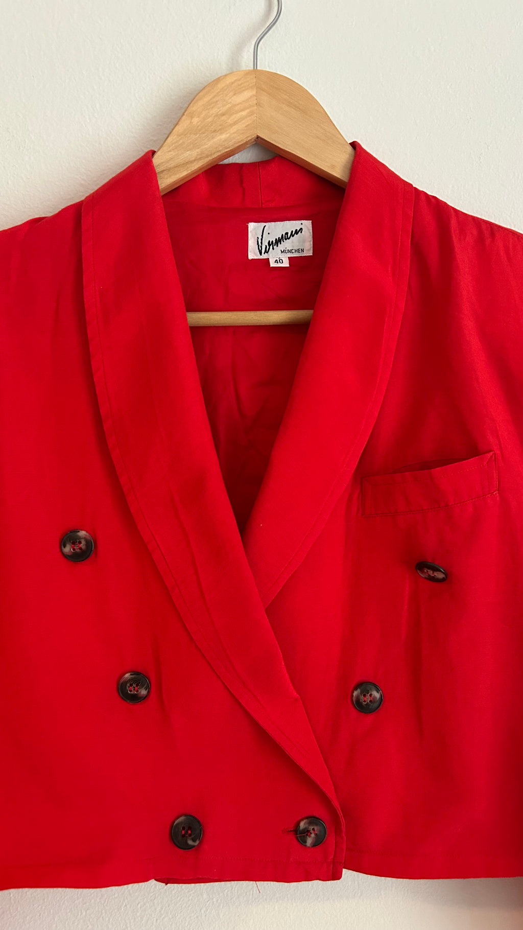 Vintage 80s "Power Chic" Red Cropped Silk Blazer