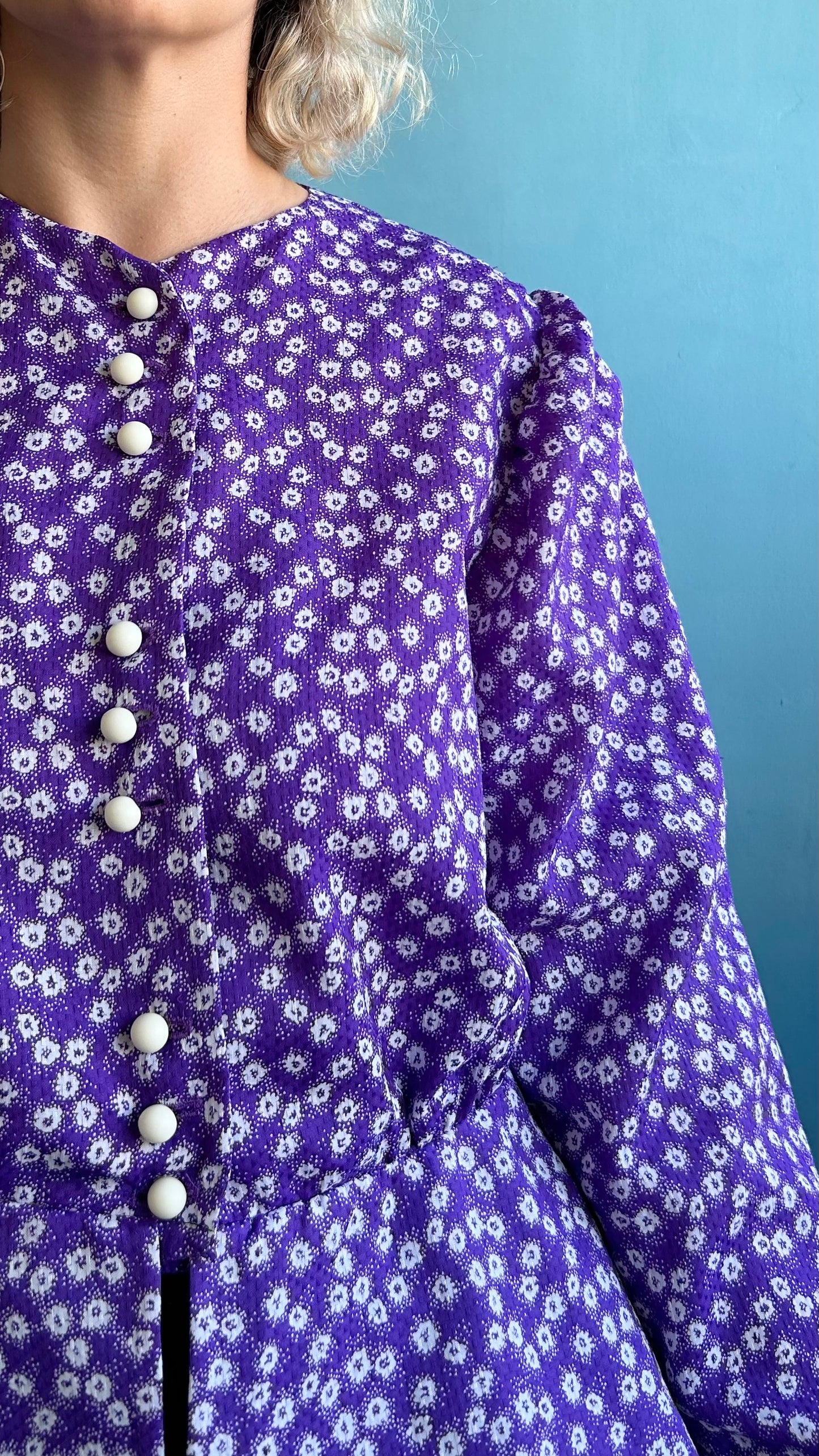 Vintage Purple Puff Long Sleeve Blouse