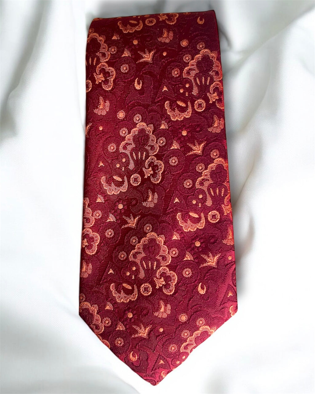 80s Burgundy Jacquard Silk Tie