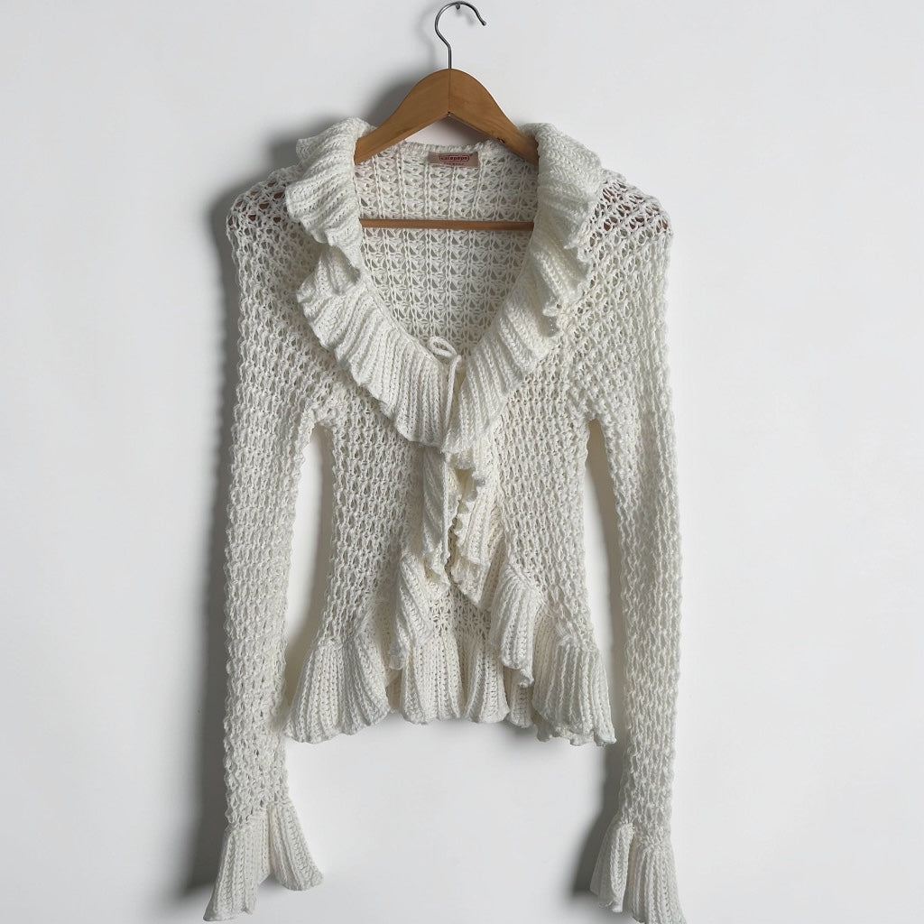 Y2K Coquette Ruffled Cardigan • Soft Cotton Blend