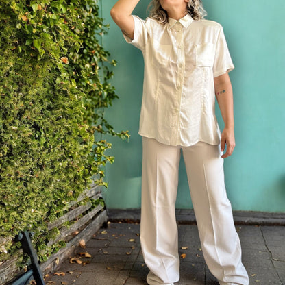 Vintage Silk Cream Shirt with Shoulder Pads