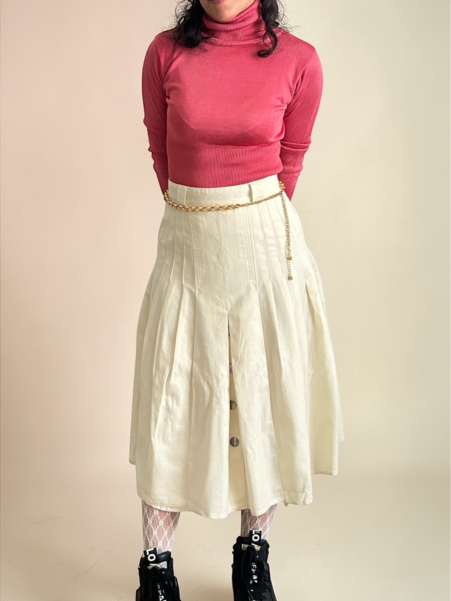 90s Tailored Virgin Wool Pleated Midi Skirt