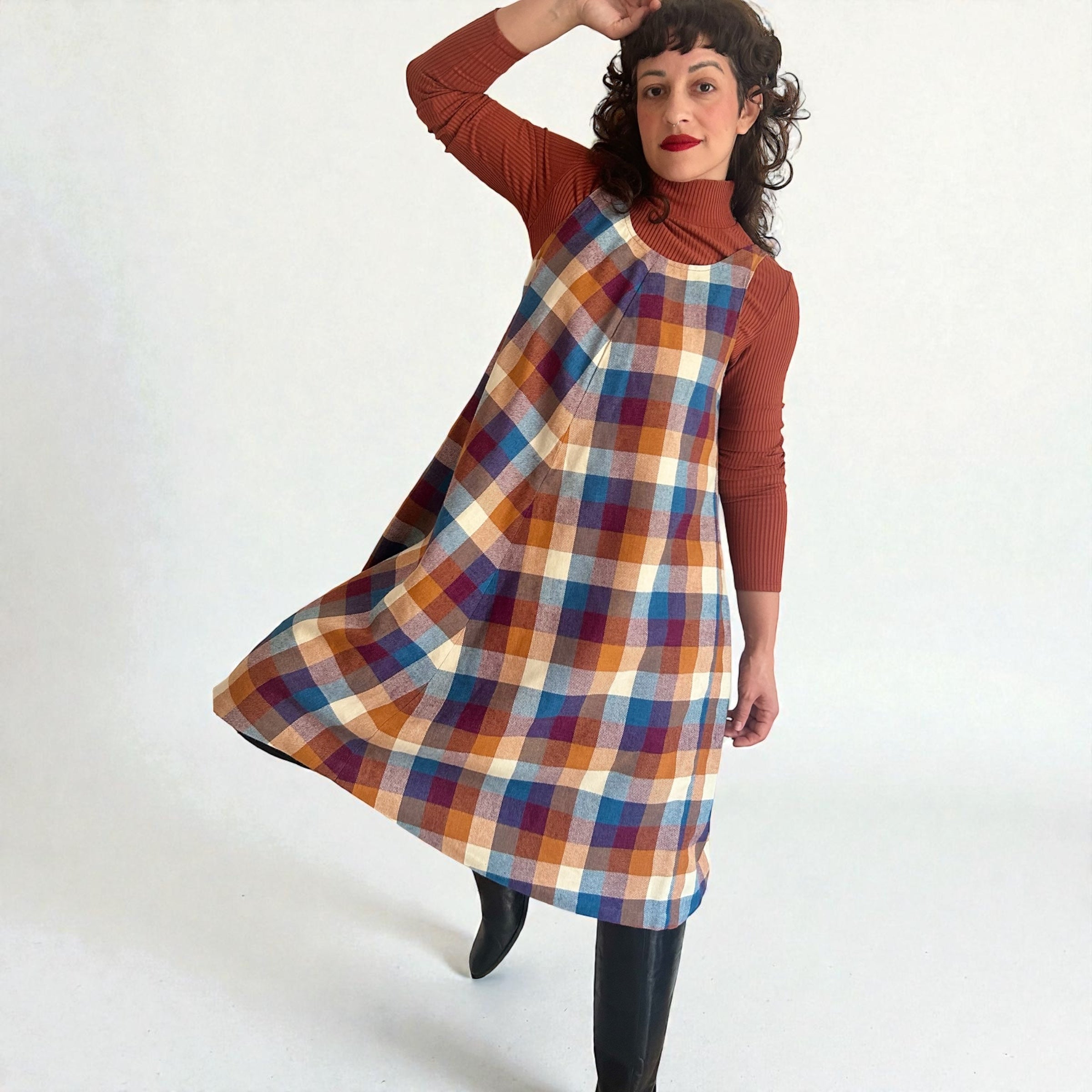 Handmade 1960s A-Line Plaid Pinafore Dress