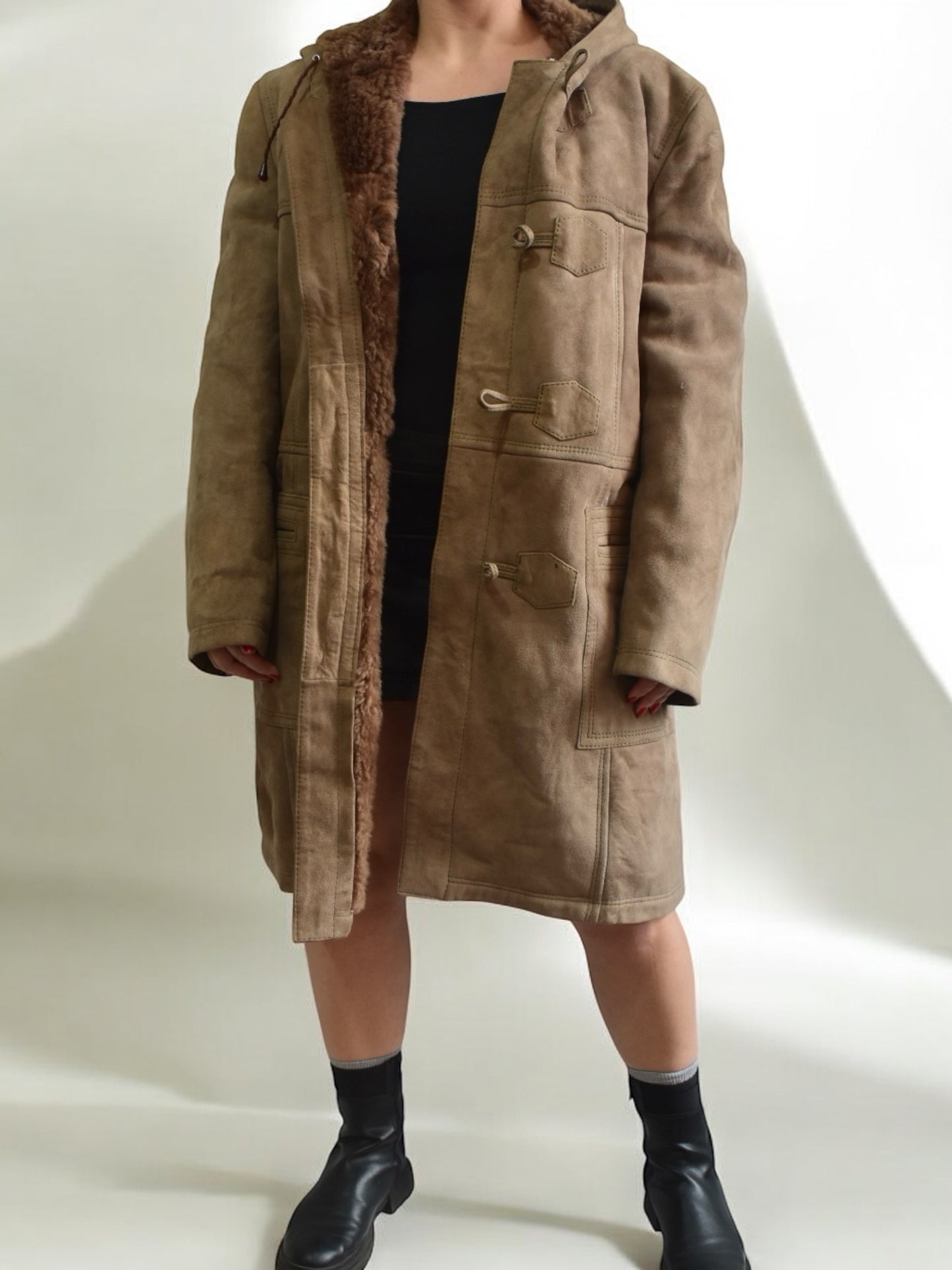 Vintage Suede Light Brown Shearling Coat