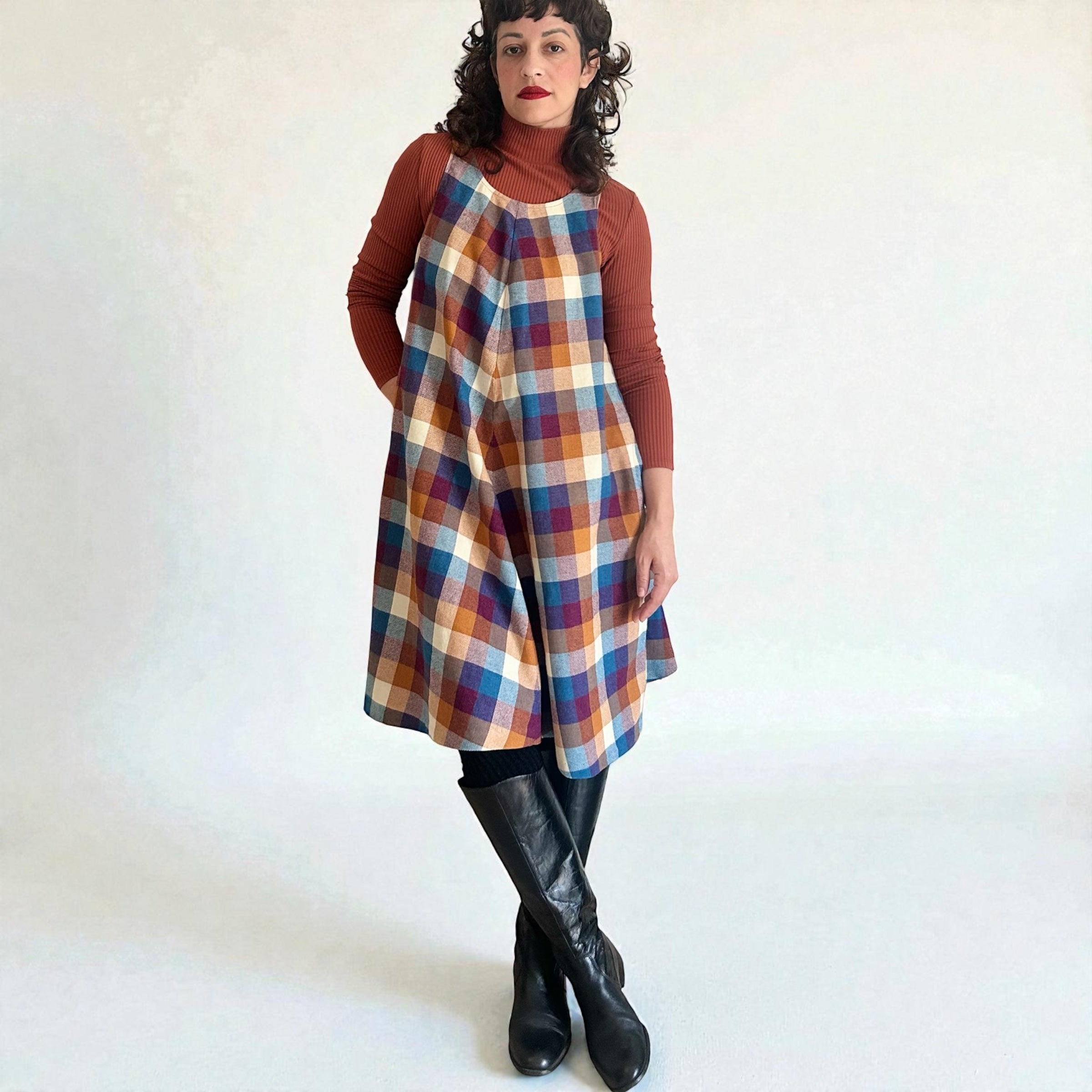 Handmade 1960s A-Line Plaid Pinafore Dress