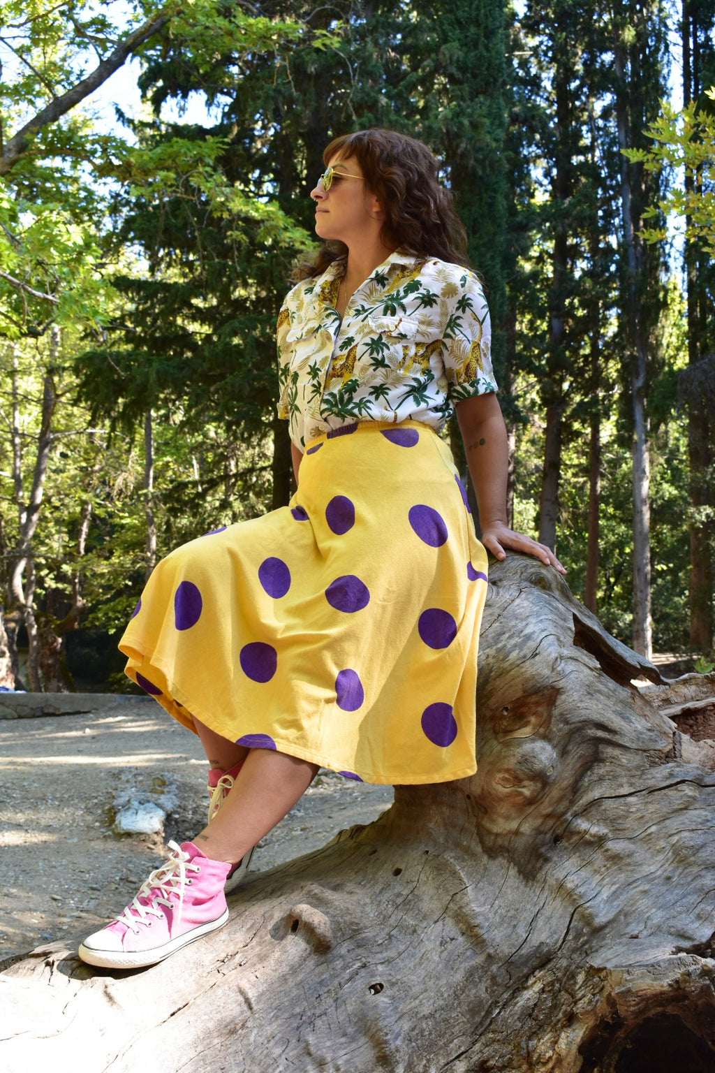 Vintage Cropped Button-Up Shirt with Tropical Leopard Print