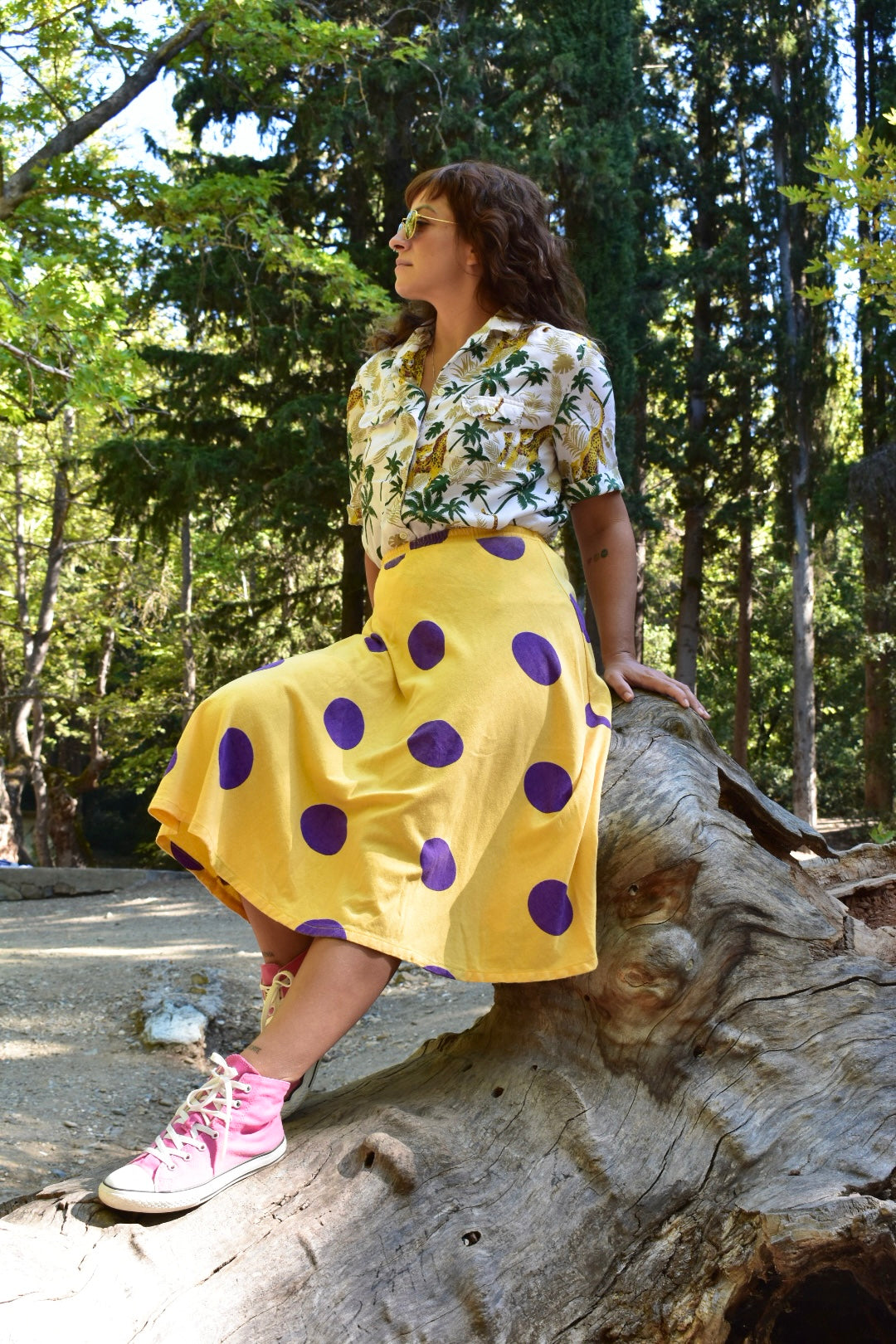 Vintage Cropped Button-Up Shirt with Tropical Leopard Print
