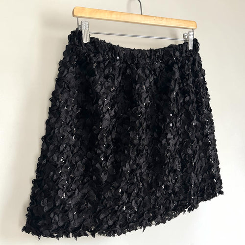 00s Φούστα Μαύρη Mini Tulle Skirt —  3D Πέταλα & Παγιέτες | M