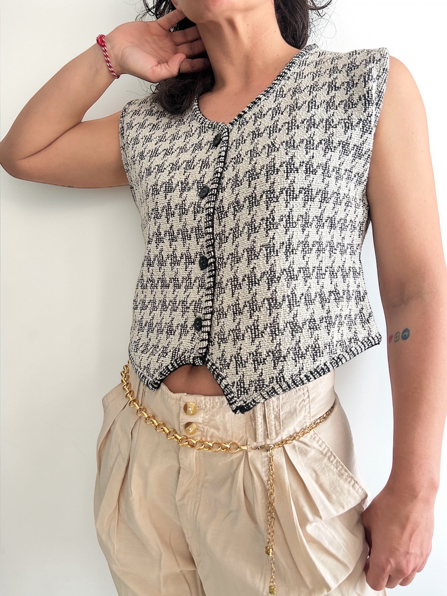 Vintage 90s Houndstooth Pattern Knit Vest