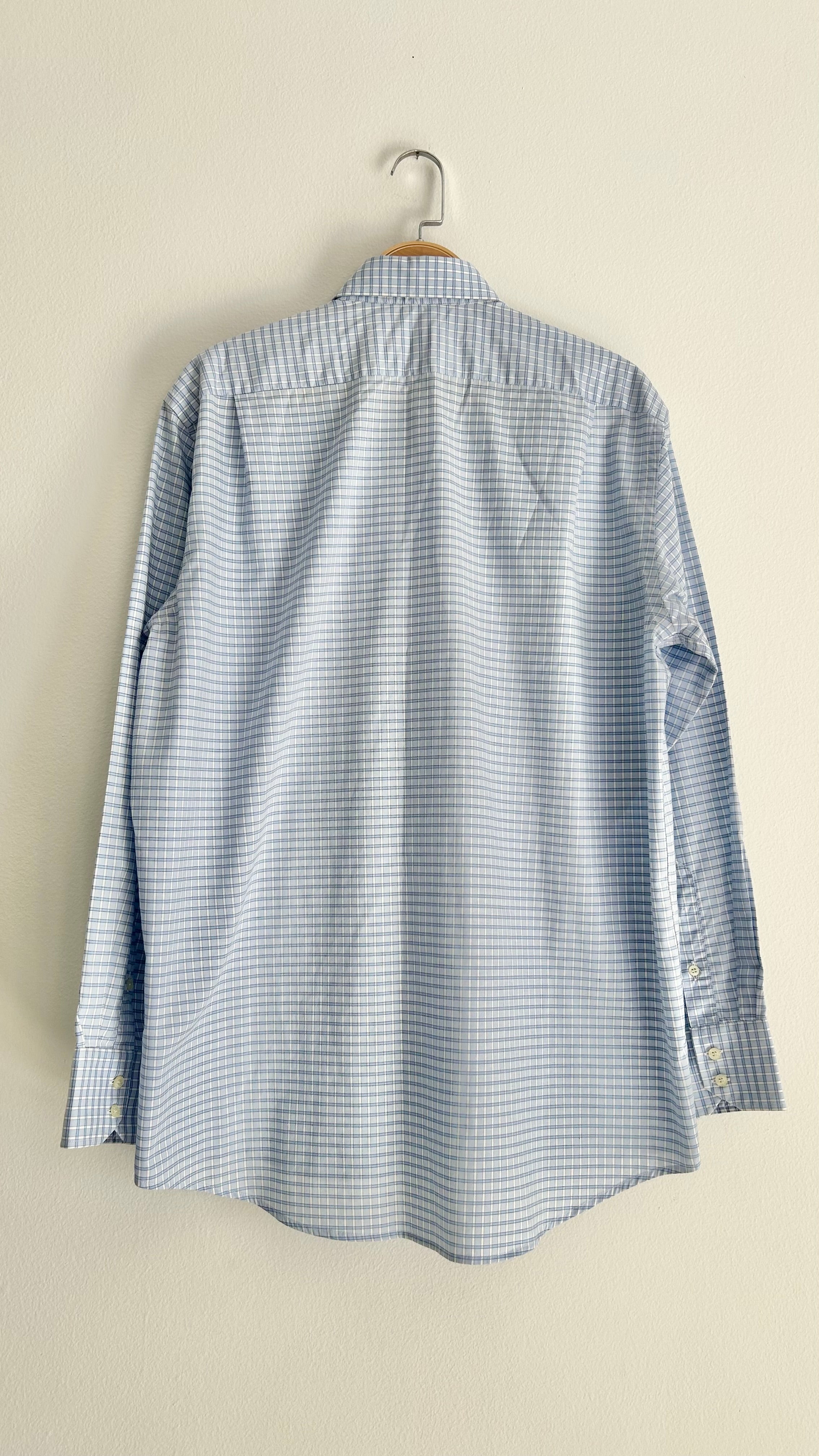 Vintage Lacoste Checked Shirt – Light Blue, 100% Cotton, Size 42