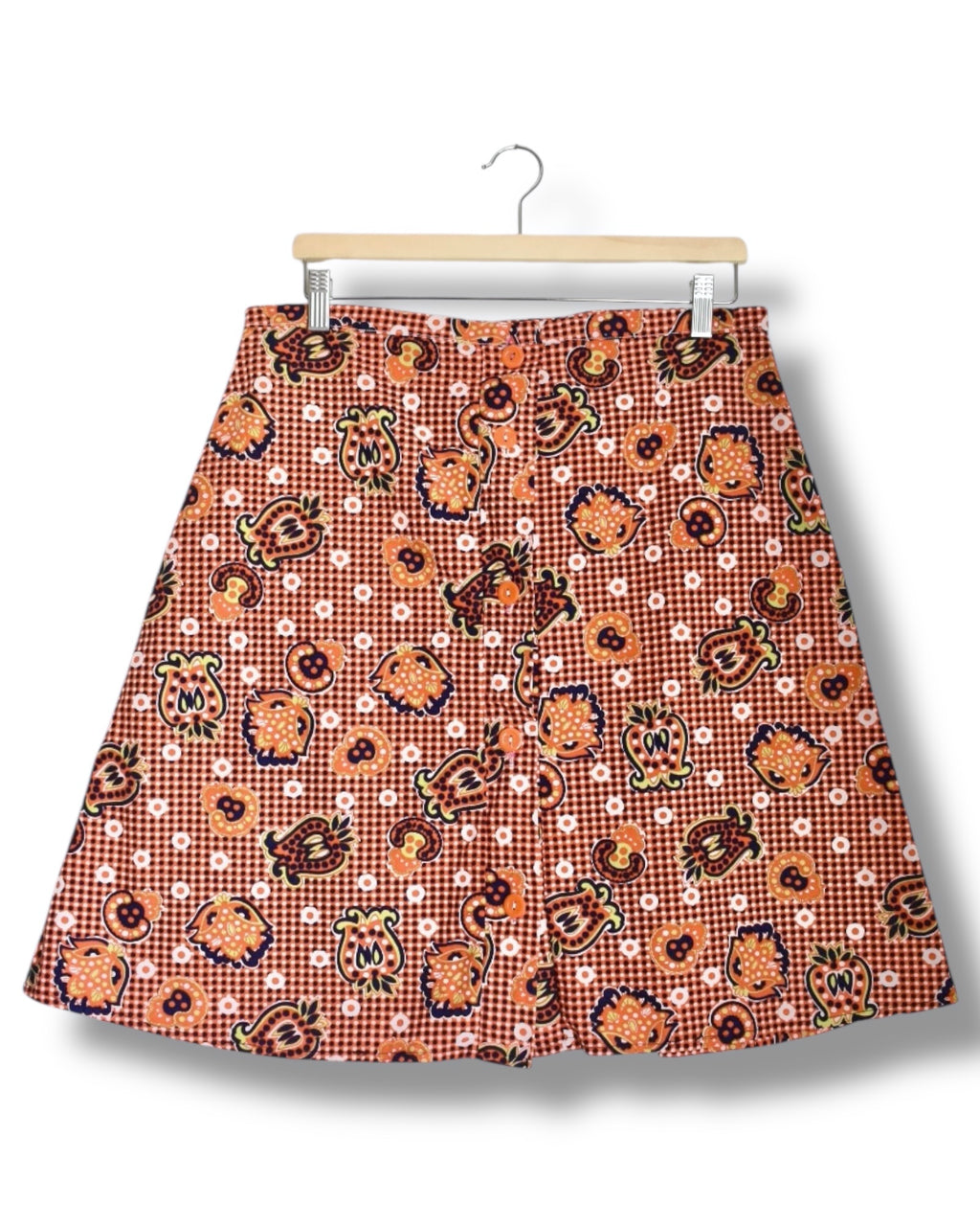 1970s Handmade Vintage Skirt – Printed Brim Cotton with Front Buttons