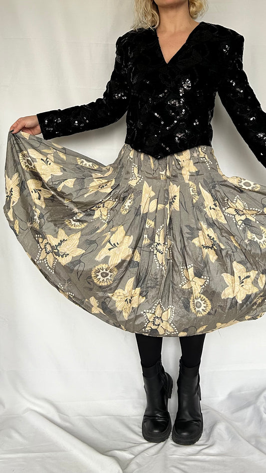 Vintage Midi Pleated Floral Skirt