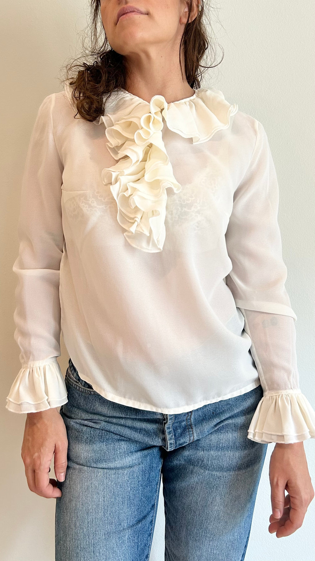Vintage White Ruffled Blouse