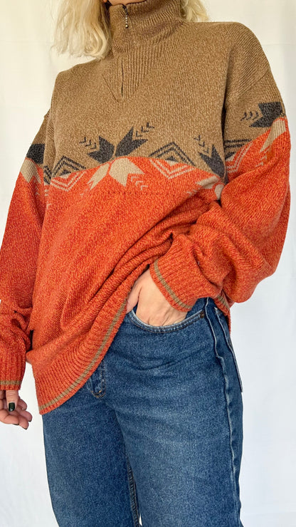 Vintage Patterned Zip Sweater