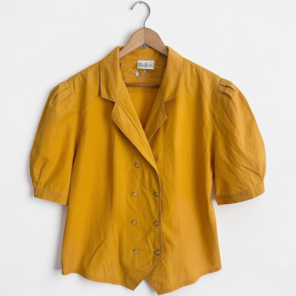 Vintage Mustard Puff-Sleeve Blouse