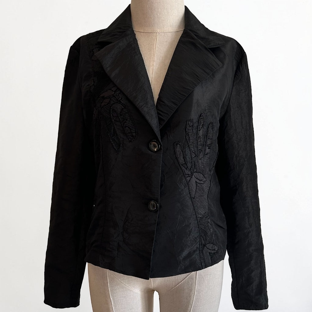 90s Structured Black Jacket • Unique Artistic Hand Details