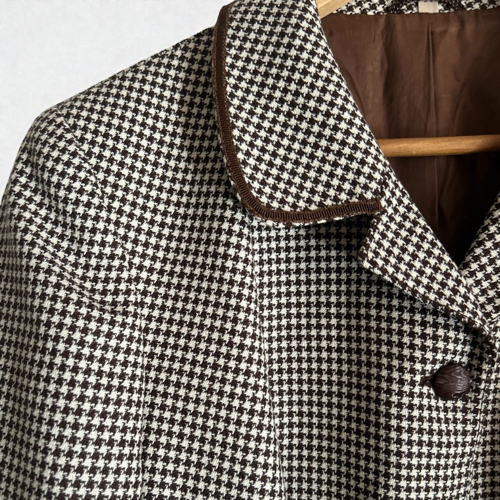 Vintage Houndstooth Virgin Wool Blend Blazer - Brown & Cream
