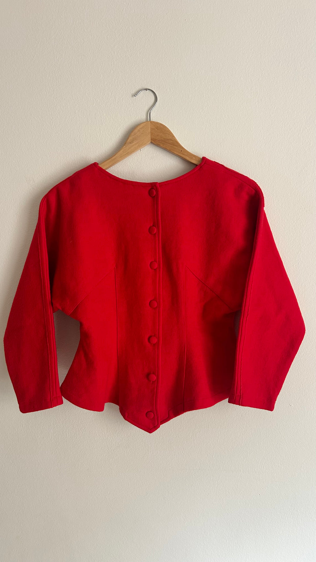 80s Sculptural Red Wool-Blend Blouse